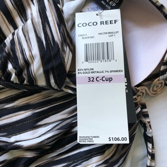 COCO reef one piece swimsuit halter tie metal swirls shirred side spacedye NWT - Picture 8 of 11